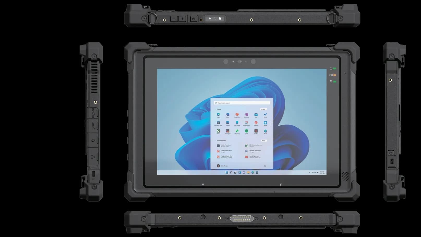 Vue latérale et détails de la tablette durcie CW-P10 